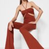 Trendyol Cinnamon Knitted Window/Cut Out Detail Textured Self Patterned Jumpsuit