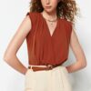 Trendyol Cinnamon Padding Double Breasted Collar Flexible Snap Fastener Knitted Body