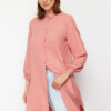 Trendyol Cinnamon Side Slit Midi Length Woven Aerobin Shirt