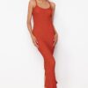 Trendyol Cinnamon Textured Plain Bodycone/Fit Strap Maxi Stretchy Knitted Pencil Dress