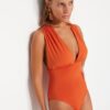 Trendyol Cinnamon mélygyűjtő draped normál lábú fürdőruha