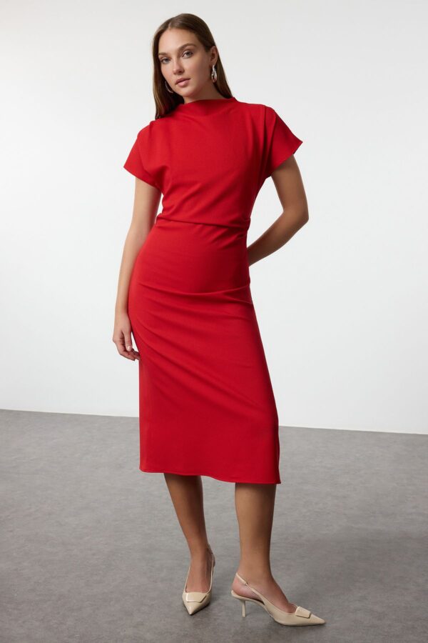 Trendyol Claret Red A-Line Cowl Neck Midi Crepe Woven Dress