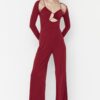 Trendyol Claret Red Asymmetrical Collar Detailed Jumpsuit