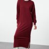 Trendyol Claret Red Brode Collar Detailed Knit Dress