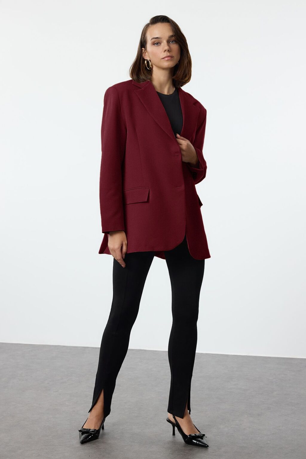 Trendyol Claret Red Extra Oversize Woven Blazer Jacket