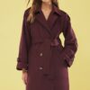 Trendyol Claret Red Oversize Belted Trench Coat