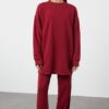 Trendyol Claret Red Oversize Crew Neck Basic Knitted Tracksuit