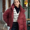 Trendyol Claret Red Oversize Hooded Goose Feather Water Repellent Puffer Jacket