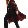 Trendyol Claret Red Oversize Wide Cut Patent Leather Trench Coat