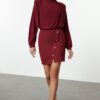 Trendyol Claret Red Plain Padded Mini Woven Dress