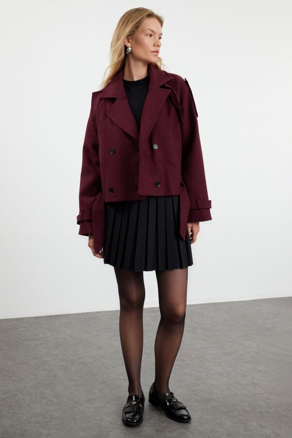 Trendyol Claret Red Soft Textured Seasonal Short Oversize Cashmere Jacket Coat