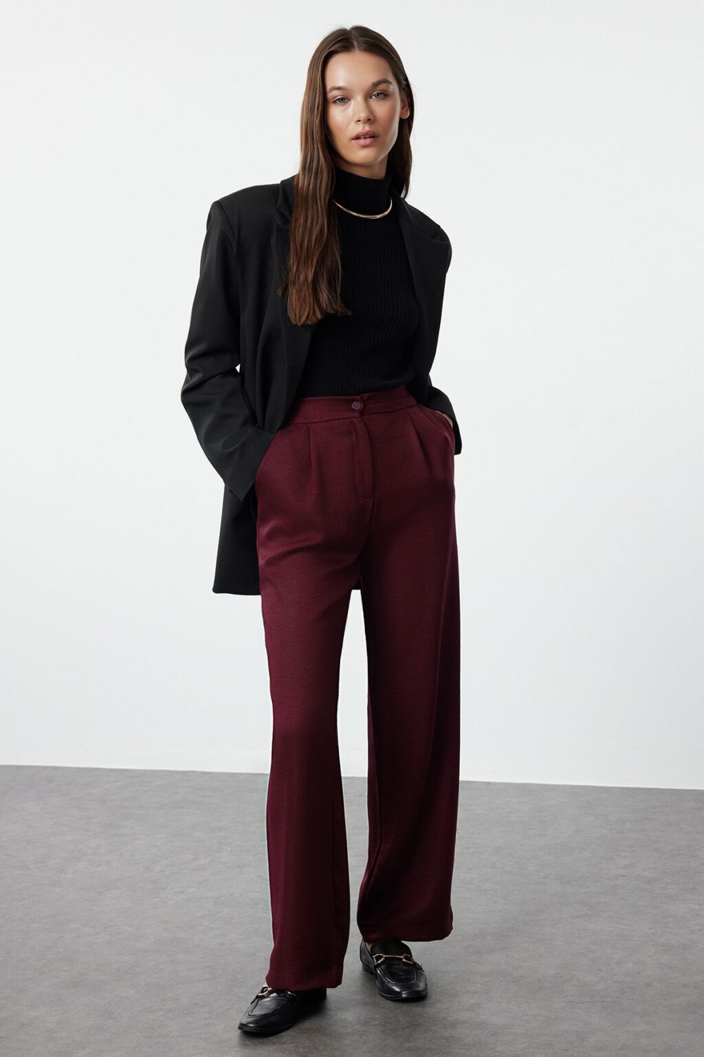 Trendyol Claret Red Straight/Straight Cut Woven Fabric Trousers