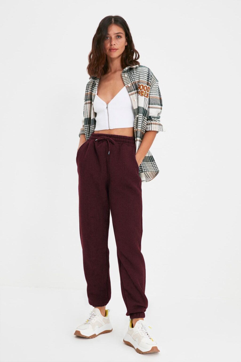 Trendyol Claret Red Thick Polar Fleece Basic Knitted Sweatpants