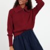 Trendyol Claret Red Wide Pattern Turndown Collar Zippered Knitwear Cardigan