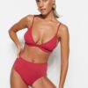 Trendyol Claret Red háromszög magas derékú kétrészes bikini szett