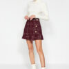 Trendyol Claret Red with Buttons and Tweed Fabric Hem with Ruffles