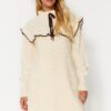 Trendyol Cream Black Piping Knitted Sweater