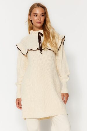 Trendyol Cream Black Piping Knitted Sweater Trendyol Cream Black Piping Knitted Sweater