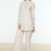 Trendyol Cream Half-Concealed Fly Shoulder Detailed Tunic-Pants Woven Suit