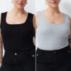 Trendyol Curve 2-Pack Black-Grey Basic Ribbed Knitted Square Neck Undershirt