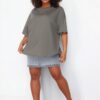 Trendyol Curve Anthracite 100% Cotton More Sustainable Oversize Knitted T-shirt