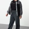 Trendyol Curve Anthracite Aged/Faded Effect Wide Leg/Wide Leg Thin Knitted Sweatpants