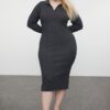 Trendyol Curve Anthracite Polo Neck Ribbed Knitwear Dress