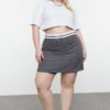 Trendyol Curve Anthracite Waist Belt Detailed Mini Striped Woven Shorts Skirt