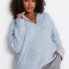 Trendyol Curve Baby Blue Ribbed Buttoned Knit Sweater
