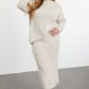 Trendyol Curve Beige Crew Neck Ribbed Knitwear Sweater & Skirt Bottom-Top Set