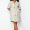 Trendyol Curve Beige Double Breasted Woven Jacket Linen Blend Dress