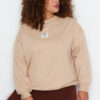 Trendyol Curve Beige Embroidery Detailed Thick Knitted Sweatshirt
