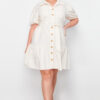 Trendyol Curve Beige Linen Look Belted Buttoned Shirt Dress