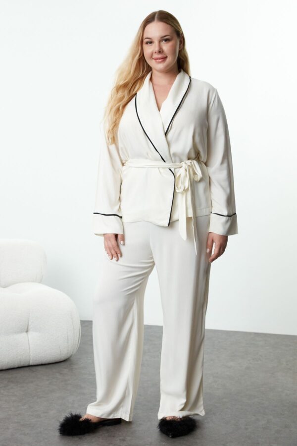 Trendyol Curve Beige Piping Detailed Double Breasted Viscose Woven Pajama Set