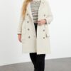 Trendyol Curve Beige Regular Fit Belt Detailed Wool Blend Coat