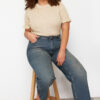 Trendyol Curve Beige Silvery Body-hugging Thin Knitted Blouse