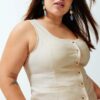Trendyol Curve Beige Square Neck Linen Look Vest
