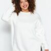 Trendyol Curve Beige Thick Polar Fleece Inside Slit Oversize Knitting Plus Size Sweatshirt
