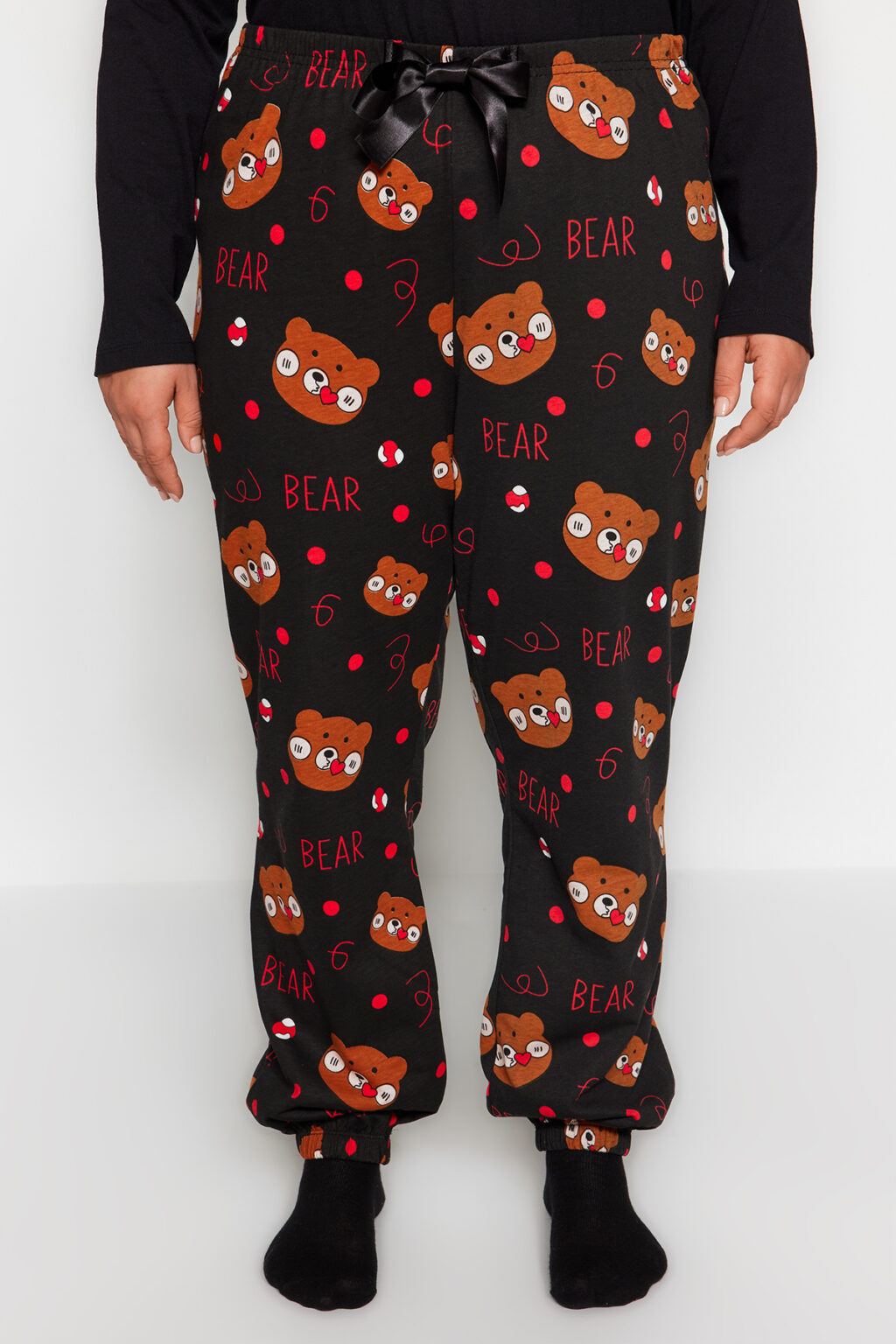 Trendyol Curve Black Animal Pattern Knitted Pajamas Set