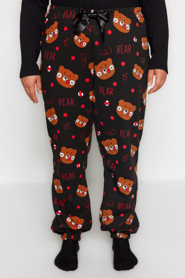 Trendyol Curve Black Animal Pattern Knitted Pajamas Set