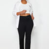 Trendyol Curve Black Asymmetric Waist Detail 100% Cotton Knitted Plus Size Trousers