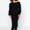 Trendyol Curve Black Asymmetric részletes kötöttáru ruha