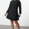 Trendyol Curve Black Basic Long Sleeve Hidden Zipper Mini Woven Plus Size Dress