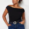 Trendyol Curve Black Boat Neck/Degaje/Madonna Collar Knitted Blouse