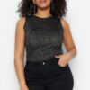 Trendyol Curve Black Bodysuit Fine Knitwear Shiny Blouse