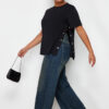 Trendyol Curve Black Boyfriend Fit Side Snap Detail 100% Cotton Knitted Plus Size T-shirt