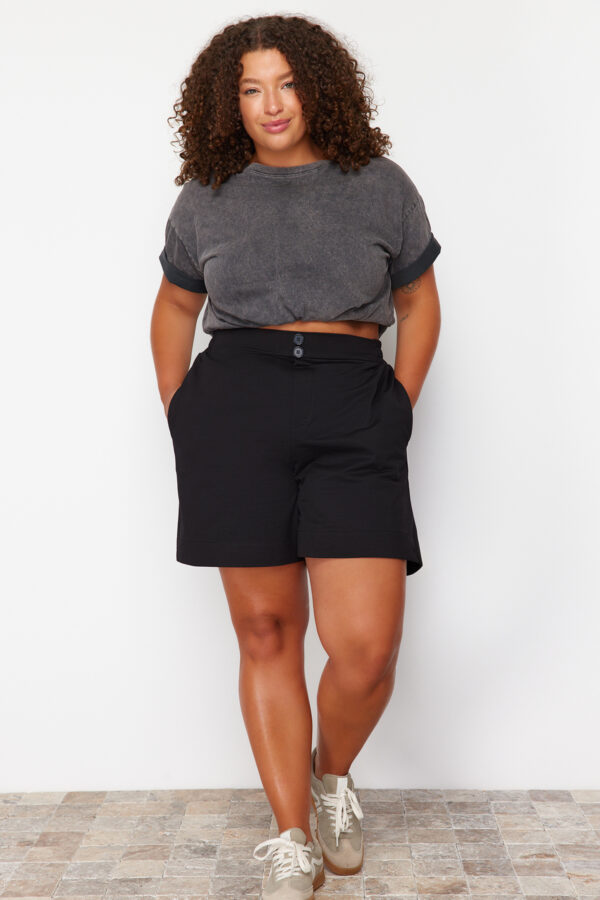 Trendyol Curve Black Button Detailed 100% Cotton Knitted Shorts & Bermuda