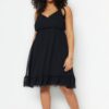 Trendyol Curve Black Chiffon Dress with Woven Straps
