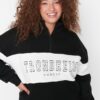 Trendyol Curve Black Color Block Zipper Stand Collar Thick Ribbed Knitted Sweatshirt