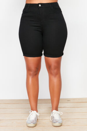 Trendyol Curve Black Colorless High Waist Flexible Skinny Shorts